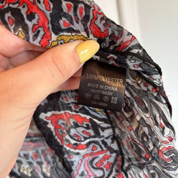 Sheer Paisley Ruffle Blouse Boho Tie-Front Top Size Medium - Picture 4 of 8